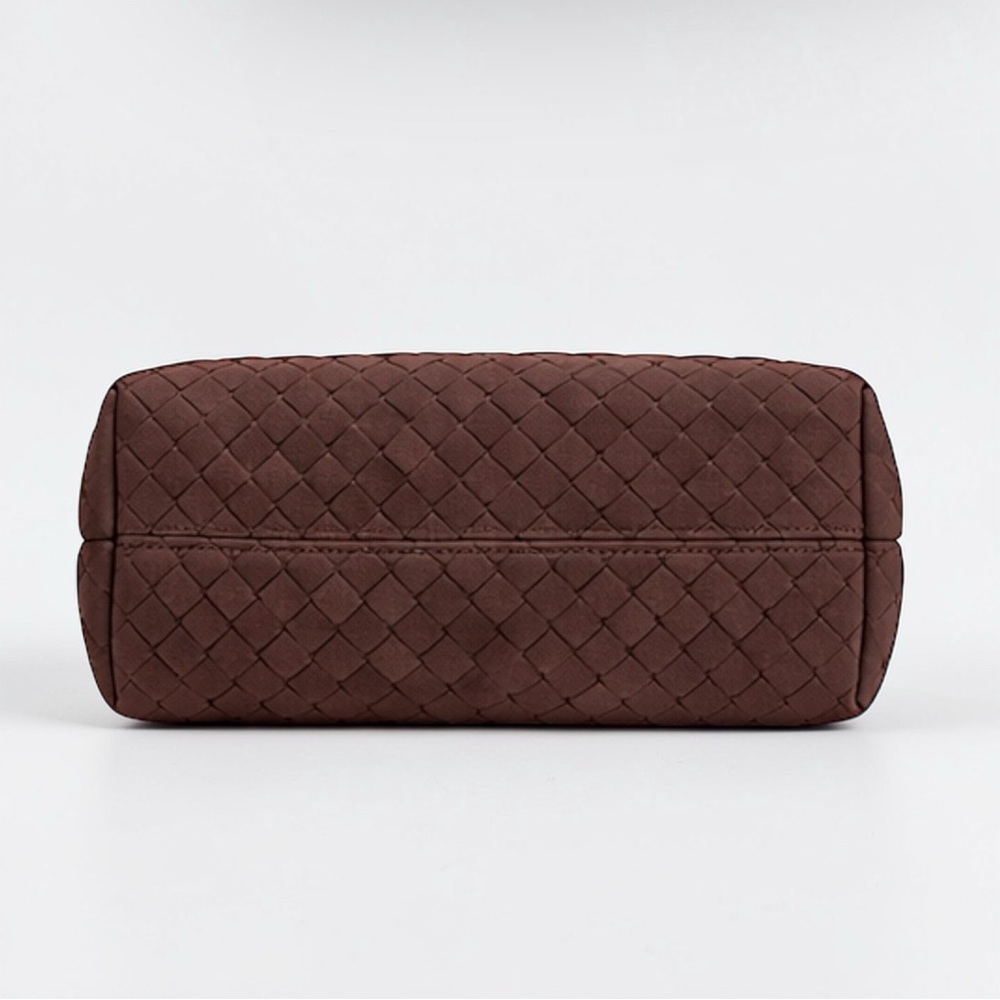 TU-LX Brown Woven “Verona” Satchel Vegan Suede Knot Top Handle Crossbody / NWT - Picture 3 of 7